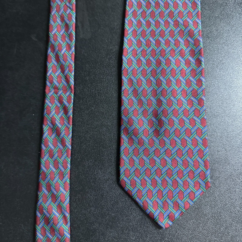 Brooks Brothers Makers Vintage Tie Burgundy Old Money Geometric 100% Silk USA